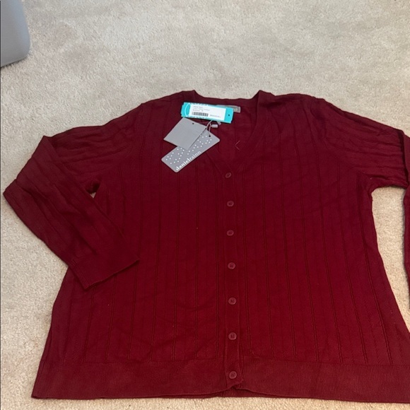 Daniel Rainn Sweaters - Daniel rainn V-neck cranberry button up sweater NWT sz 1X
